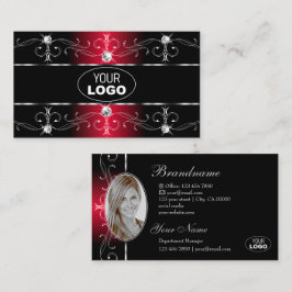 Elegant Black Red Ornate Gräns Jewels Logotyp Phot Visitkort