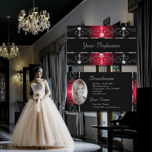 Elegant Black Red Ornate Gräns judar med foto Visitkort