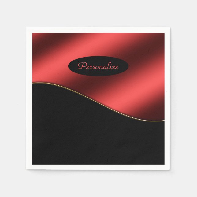 Elegant Black Red-Snyggten Wave Design Anpassa Pappersservett (Framsidan)