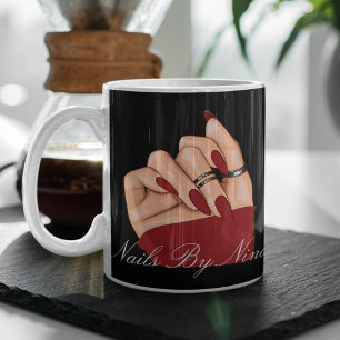 Elegant Black Red Typography Branded Nail Salon Mugg