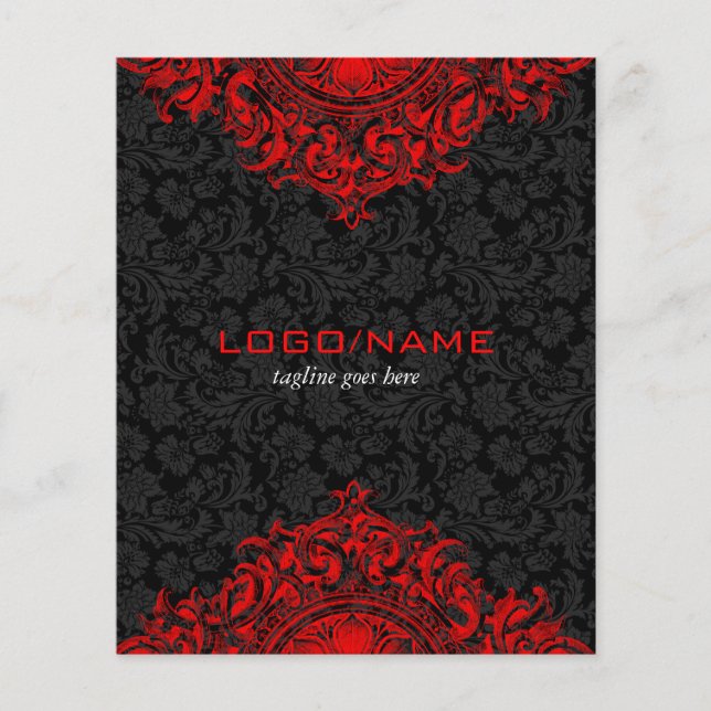 Elegant Black & Red Vintage Blommigt Ornament Flygblad (Framsidan)