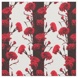 Elegant Black Red White Blommigt Rand Carnation Tyg
