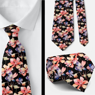 Elegant Black Red Wildblommor Neck Tie Slips