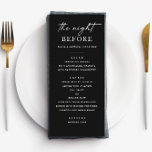 Elegant Black Rehearsal Middag | Modern minimalist Meny<br><div class="desc">Ange tonen för en snyggt kväll med det här svarta repetitionsmenykortet. Den här utformningen har en fetstilt svart bakgrund, ett skript i eleganten och en modern serif-layout och är perfekt för formella, minimalistiska eller svarta händelser natten före bröllop. Anpassa med dina egna val av måltid och detaljer för en sammanhängande...</div>
