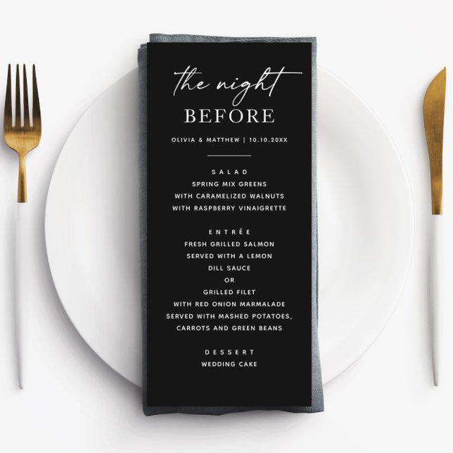 Elegant Black Rehearsal Middag | Modern minimalist Meny (Skapare uppladdad)