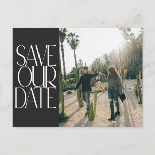Elegant Black Retro Text Photo Save Date Vykort