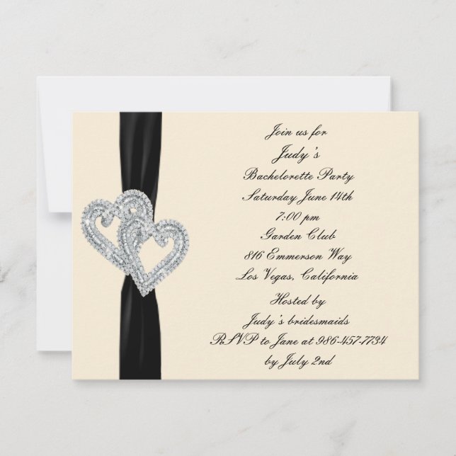 Elegant Black Ribbon Bachelorette Party bjudan Inbjudningar (Framsida)