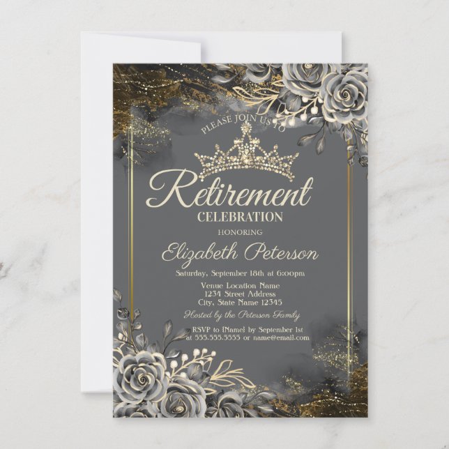 Elegant Black Ro Grått Pension Inbjudningar (Framsida)