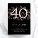 Elegant Black Ro Guld 40:e födelsedagen Inbjudningar<br><div class="desc">Elegant Svart ro guld 40-årsfest inbjudan. Anpassadets moderna femininindesign med rosor botaniska accenter och faux glitter ro guld. Enkel perfekt för inbjudan-kort i blommigt för en snyggt kvinnlig dag firande. Anpassa med dina egna detaljer. Skrivna Zazzle-inbjudningar eller digital utskrivbar mall för omedelbar nedladdning.</div>