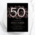 Elegant Black Ro Guld 50:e födelsedagen Inbjudningar<br><div class="desc">Elegant svart ro guld 50:e födelsedagsfest inbjudan Anpassadets moderna femininindesign med rosor botaniska accenter och faux glitter ro guld. Enkel perfekt för inbjudan-kort i blommigt för en snyggt kvinnlig dag firande. Anpassa med dina egna detaljer. Skrivna Zazzle-inbjudningar eller digital utskrivbar mall för omedelbar nedladdning.</div>