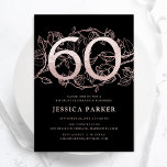 Elegant Black Ro Guld 60:e födelsedag Inbjudningar<br><div class="desc">Elegant svart ro guld 60:e födelsedagsfest inbjudan Anpassadets moderna femininindesign med rosor botaniska accenter och faux glitter ro guld. Enkel perfekt för inbjudan-kort i blommigt för en snyggt kvinnlig dag firande. Anpassa med dina egna detaljer. Skrivna Zazzle-inbjudningar eller digital utskrivbar mall för omedelbar nedladdning.</div>