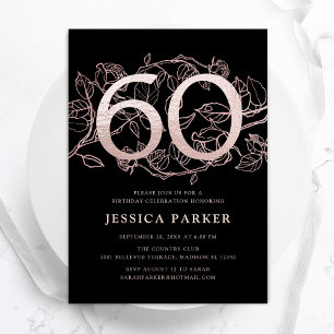 Elegant Black Ro Guld 60:e födelsedag Inbjudningar