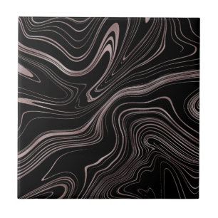 Elegant Black Ro Guld Fluid Marble Kakelplatta