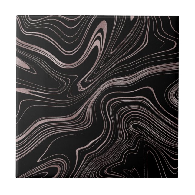 Elegant Black Ro Guld Fluid Marble Kakelplatta (Framsidan)