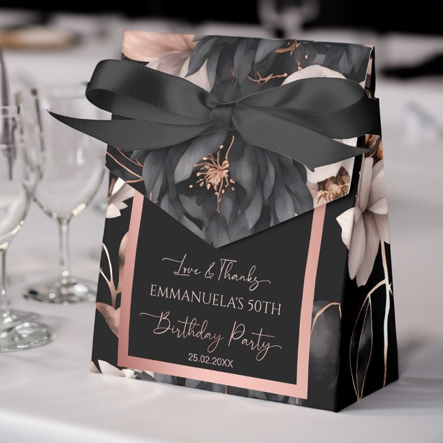 Elegant Black ro guld födelsedag gynnar mall Presentaskar (Elegant black rose gold birthday favors template favor box personalized party favor boxes black chic)