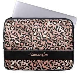 Elegant Black Ro Guld Foil Leopard Skriv ut Anpass Laptop Fodral