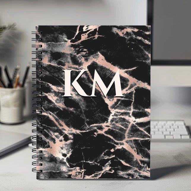 Elegant Black ro guld gilimarble art monogram Anteckningsbok (Skapare uppladdad)