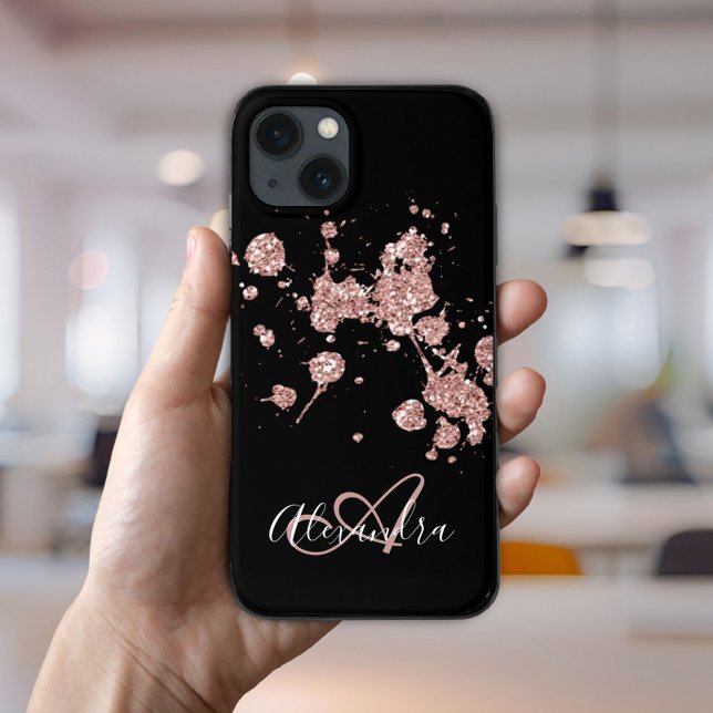 Elegant Black Ro Guld Glitter Sparkles Monogram (Elegant Black Rose Gold Glitter Sparkles Monogram Case-Mate iPhone Case)