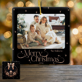 Elegant Black-Ro Guld-julfoto Ornament