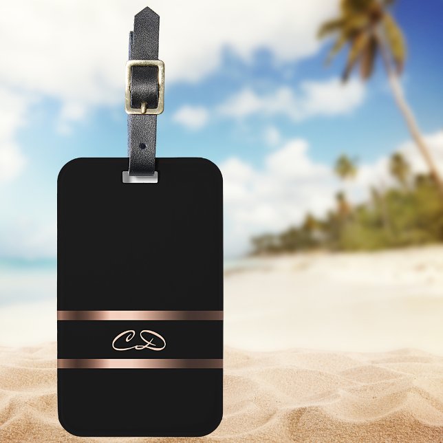 Elegant Black ro guld monogram initialer Bagagebricka (Skapare uppladdad)