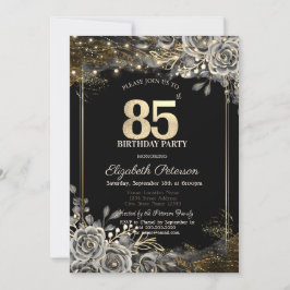 Elegant Black Ro,Ljus Black 85 Birthday Inbjudningar