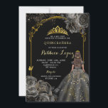 Elegant Black Ro och Guld Princess Quinceañera Inbjudningar<br><div class="desc">Inbjudan till elegant Black Ro och Guld Princess Quinceañera</div>