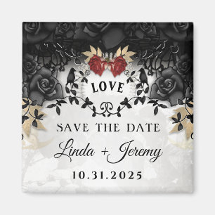 Elegant Black Ro Ravens Halloween Bröllop Magnet