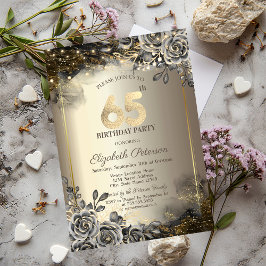 Elegant Black Ro,String Ljus 65e Birthday Inbjudningar