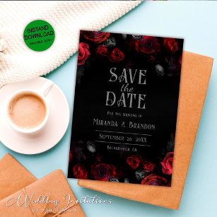 Elegant Black Röd ros sparar datumkortet Spara Datumet