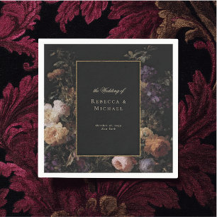 Elegant Black Romantic Flowers Mörk Bröllop Pappersservett