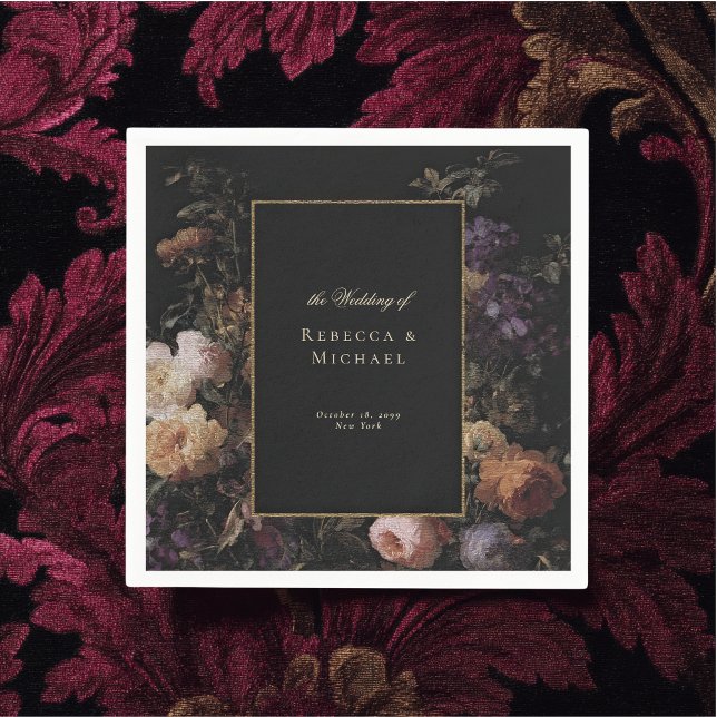 Elegant Black Romantic Flowers Mörk Bröllop Pappersservett (Skapare uppladdad)