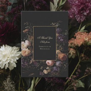 Elegant Black Romantic Flowers Mörk Bröllop Tack Kort