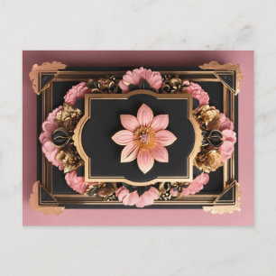 Elegant Black Rosa 3D Flower Design Hälsning Card Vykort