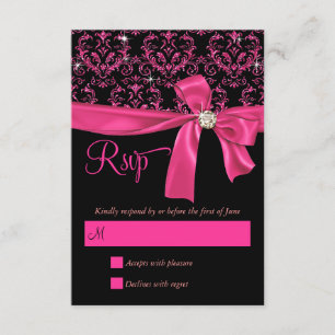 Elegant Black Rosa Damask Sweet sixteen Party OSA Kort