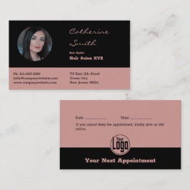 Elegant Black & Rosa Hair Salon Stylist Tidsbeställning Kort
