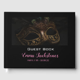Elegant Black & Rosa Mask Masquerad Sweet 16 Gästböcker