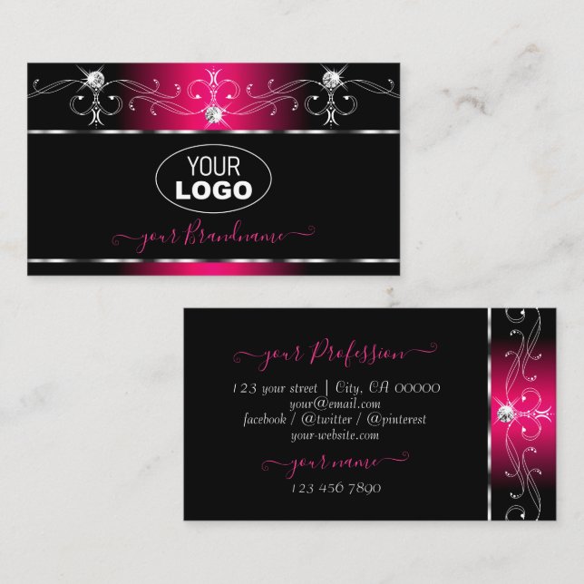 Elegant Black Rosa Ornate Gnistra judar med Logoty Visitkort (Fram/baksida)