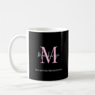 Elegant Black Rosa Personlig Monogram Namn Kaffemugg
