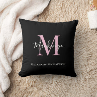 Elegant Black Rosa Personlig Monogram Namn Kudde