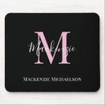 Elegant Black Rosa Personlig Monogram Namn Musmatta<br><div class="desc">Elegant Black Rosa Personlig Monogram Namn Mouse Pad</div>