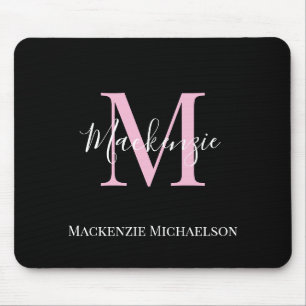 Elegant Black Rosa Personlig Monogram Namn Musmatta