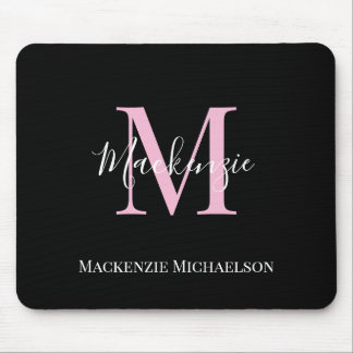 Elegant Black Rosa Personlig Monogram Namn Musmatta