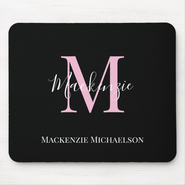 Elegant Black Rosa Personlig Monogram Namn Musmatta (Framsidan)
