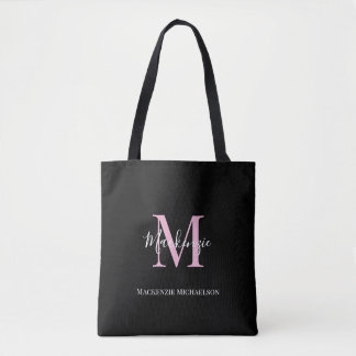 Elegant Black Rosa Personlig Monogram Namn Tygkasse