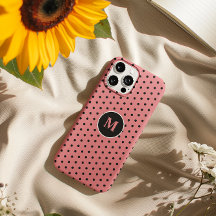 Elegant Black & Rosa Polka Dot Monogram
