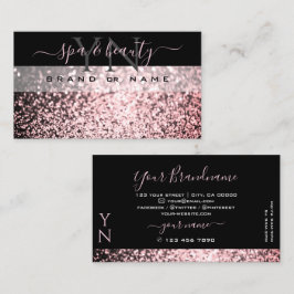 Elegant Black Rosa Sparkling Glitter med Monogram Visitkort