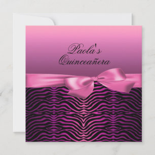 Elegant Black & Rosa Zebra Quinceañera-inbjudan Inbjudningar