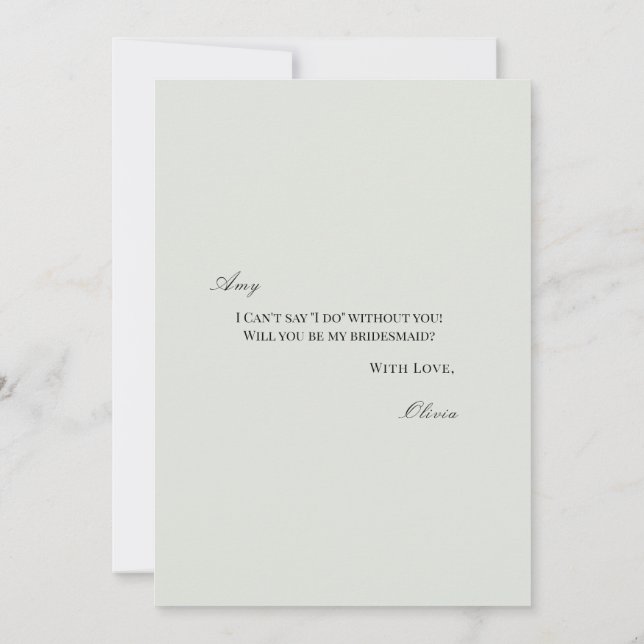 Elegant Black Sage Grönt Bridesmaid Frieri kort (Baksida)