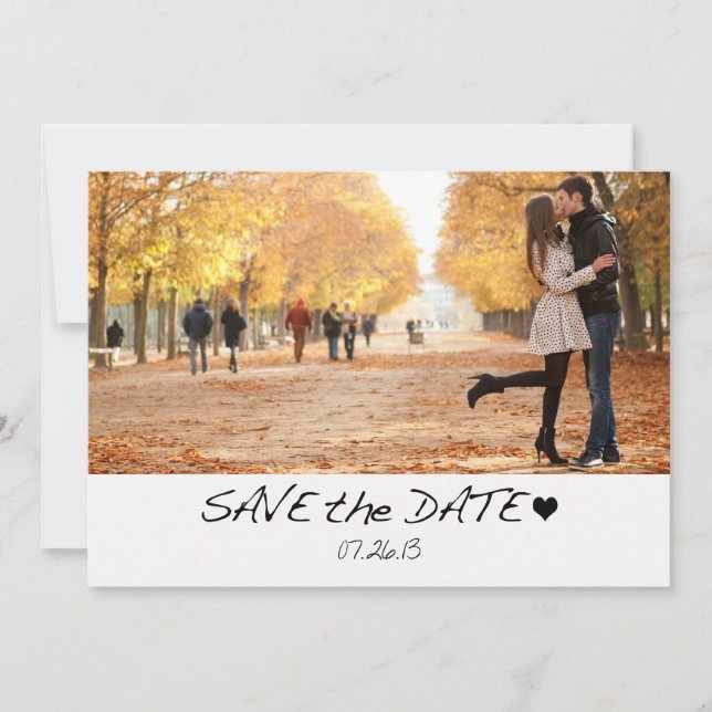 Elegant Black Save Date Photo Card with Heart Spara Datumet (Framsida)