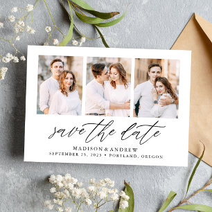 Elegant Black Script 3 Photo Collage Spara Datumet